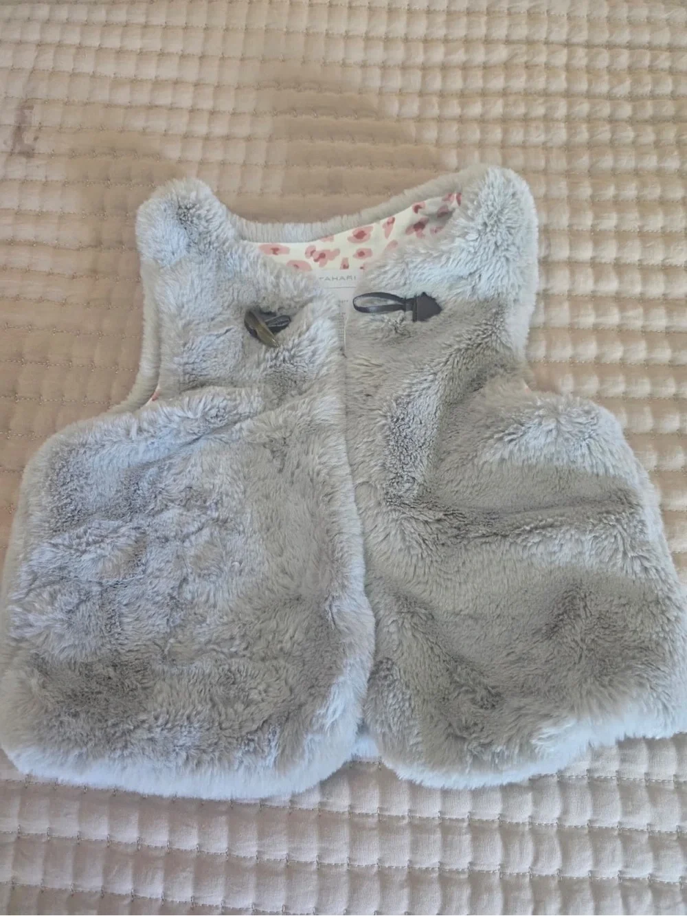 Tahari Light Gray Faux Fur Vest with Toggle Closures